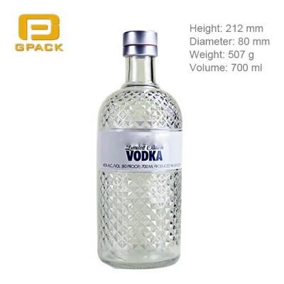 Оптовая пустая аналогичная модель стеклянной бутылки водки емкостью 700 мл с алюминиевой крышкой с винтовой крышкой
