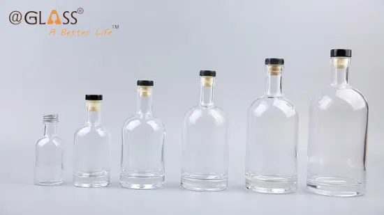 Оптовая продажа 100 мл/200 мл/375 мл/500 мл/700 мл/750 мл/1 л стеклянная бутылка для ликера скандинавские круглые пустые стеклянные бутылки с деревянной пробкой